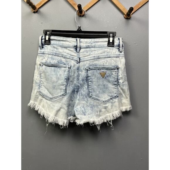 Guess Shorts Womens 28 Triangle Logo Jean Daisy Dukes Low Rise Acid Wash - Picture 2 of 9